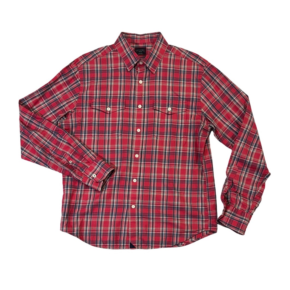 UNTUCKit mens M Medium red plaid regular fit button up casual shirt EUC